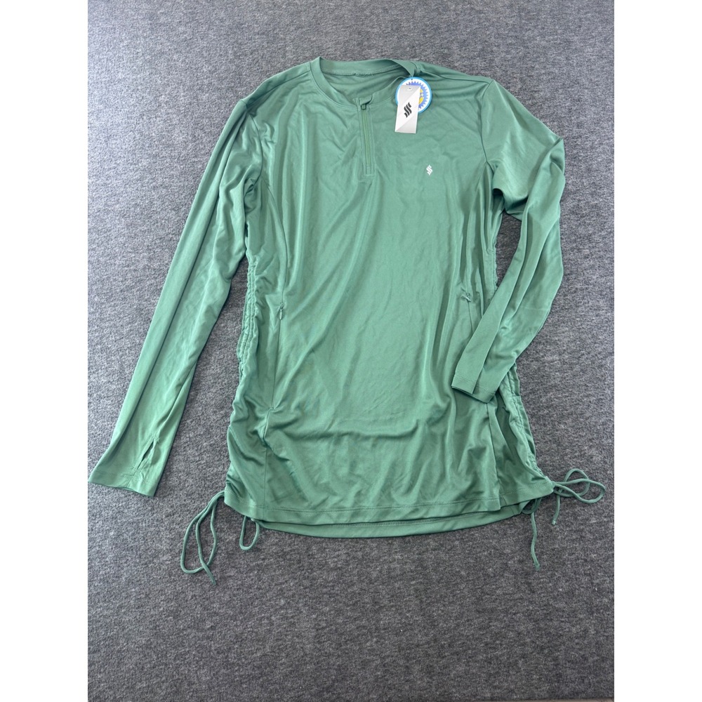 Sbart Sun Shirt Womens XL Sage Green UPF 50+ Ruched Quarter Zip Long Sleeve Top